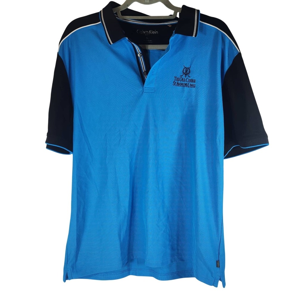 Calvin Klein Golf‎ Polo Blue Black St Andrews Links - Mens XL